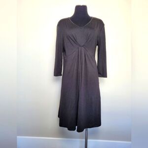 Downeast Black Empire Waist Midi Dress Twist Front ¾ Sleeves Soft Casual Medium